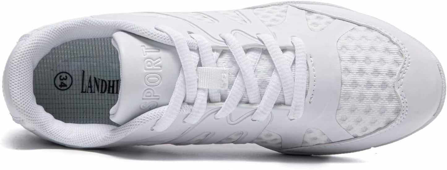 white Cheer Shoes for Womens Cheerleading shoes Girls Youth White Competition Cheerleading Gear Dance Shoe Sports Tennis Training Athletic Flats Breathable Soft comfortable kids cheer sneaker size