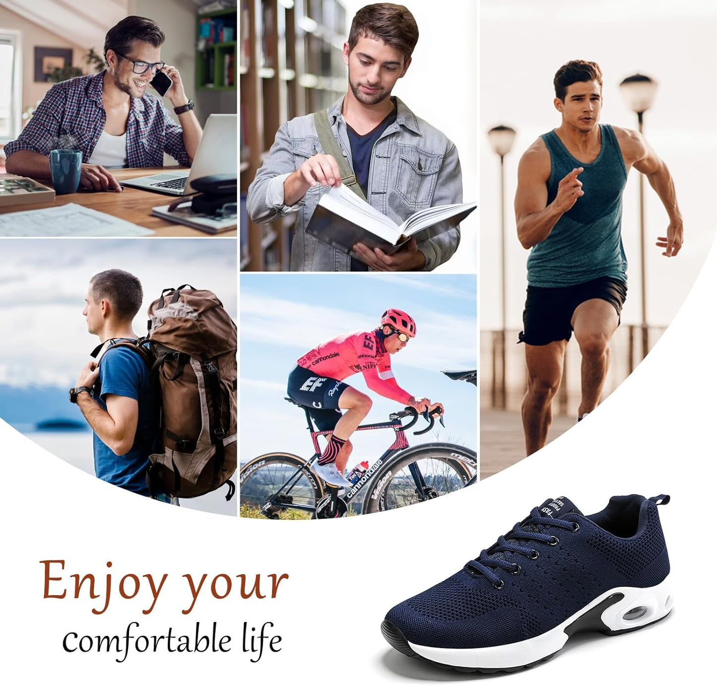 Unybwonn Sports Running Shoes for Men Comfortable Non-Slip Adjustable Shoes Mesh Upper Blue 10.5