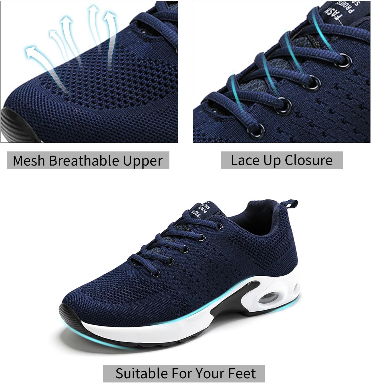 Unybwonn Sports Running Shoes for Men Comfortable Non-Slip Adjustable Shoes Mesh Upper Blue 10.5