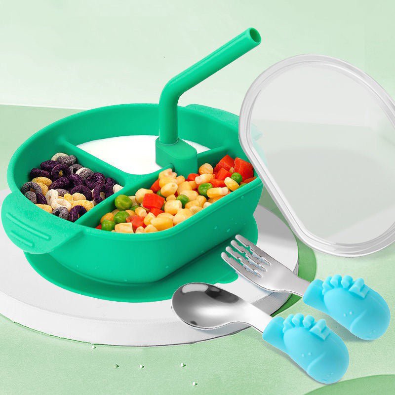 pipicars Baby Hygienic Silicone Dinner Plate With Straw (Includes spoon and fork)