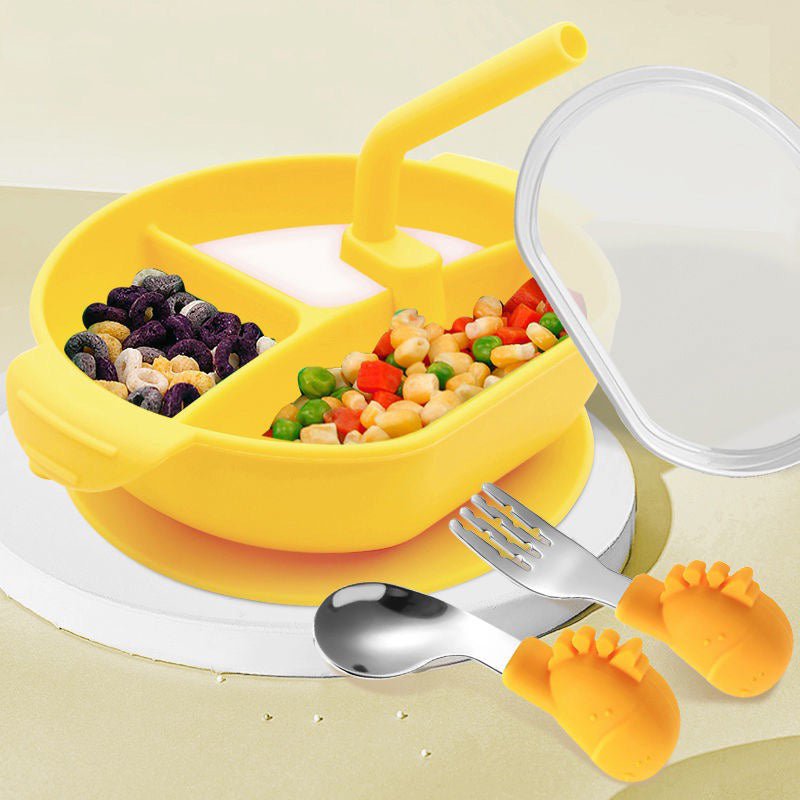 pipicars Baby Hygienic Silicone Dinner Plate With Straw (Includes spoon and fork)