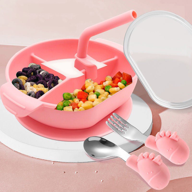 pipicars Baby Hygienic Silicone Dinner Plate With Straw (Includes spoon and fork)