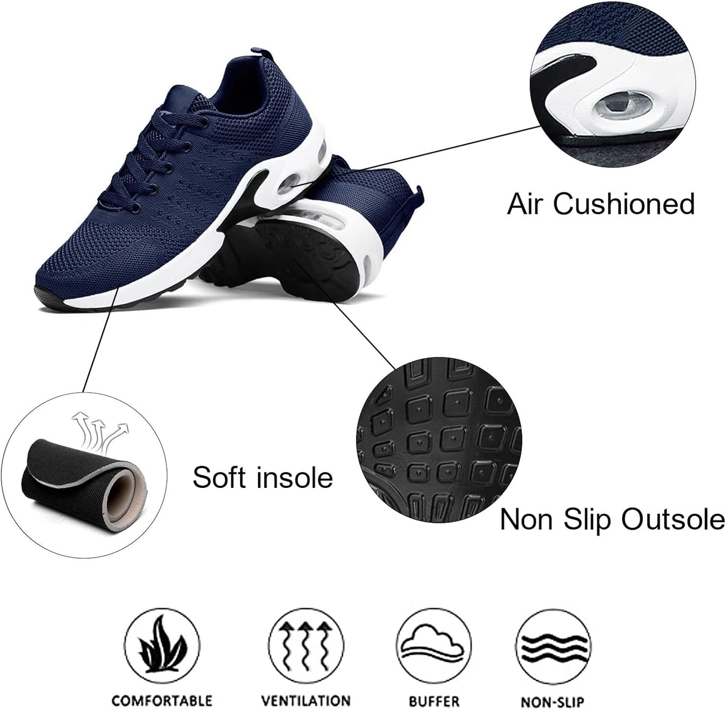 Unybwonn Sports Running Shoes for Men Comfortable Non-Slip Adjustable Shoes Mesh Upper Blue 10.5
