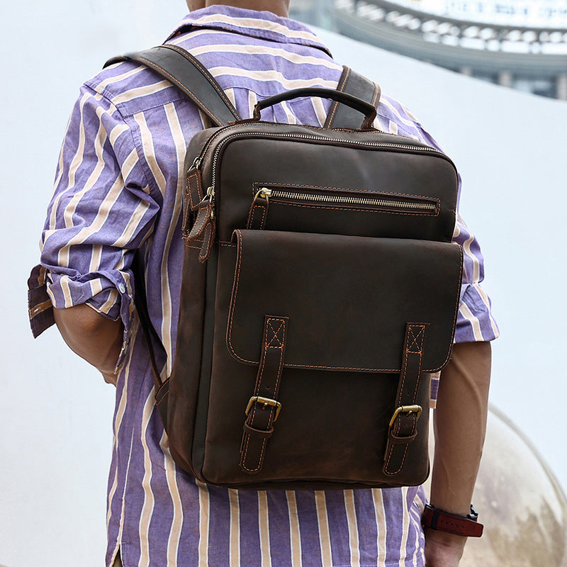 Genuine leather men's backpack