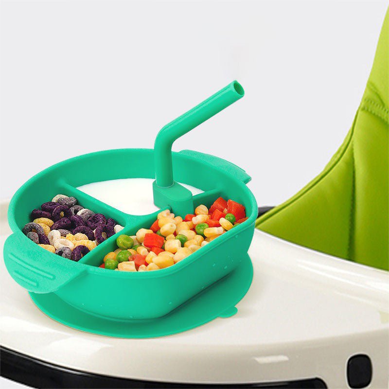 pipicars Baby Hygienic Silicone Dinner Plate With Straw （Includes spoon and fork）