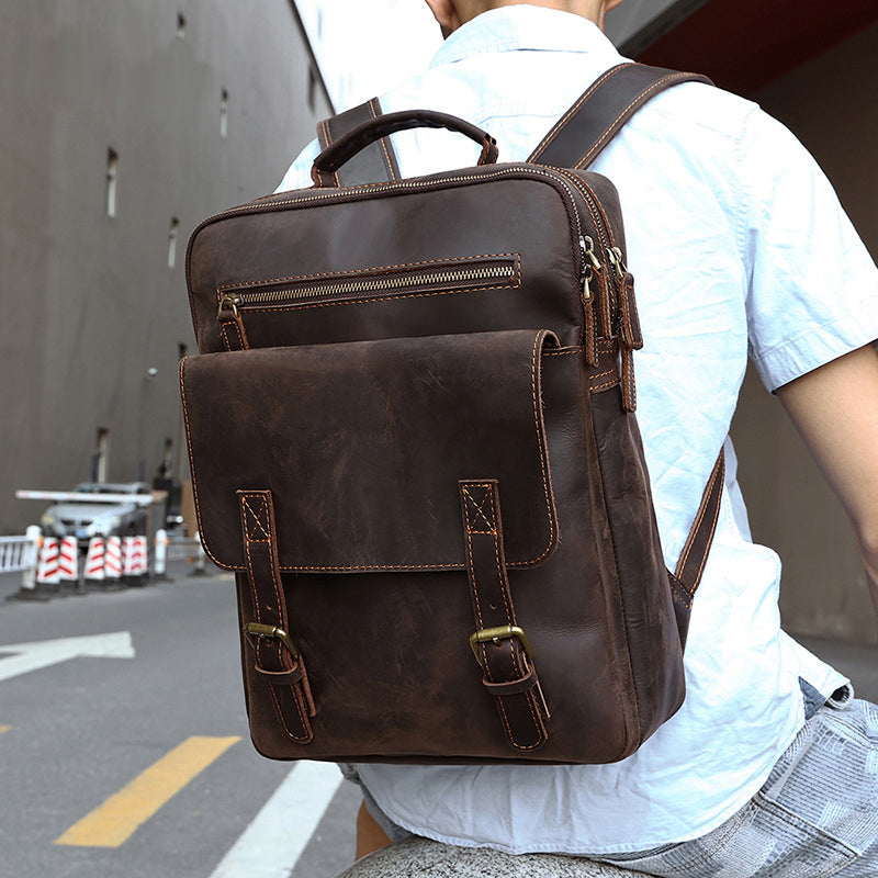 Genuine leather men's backpack