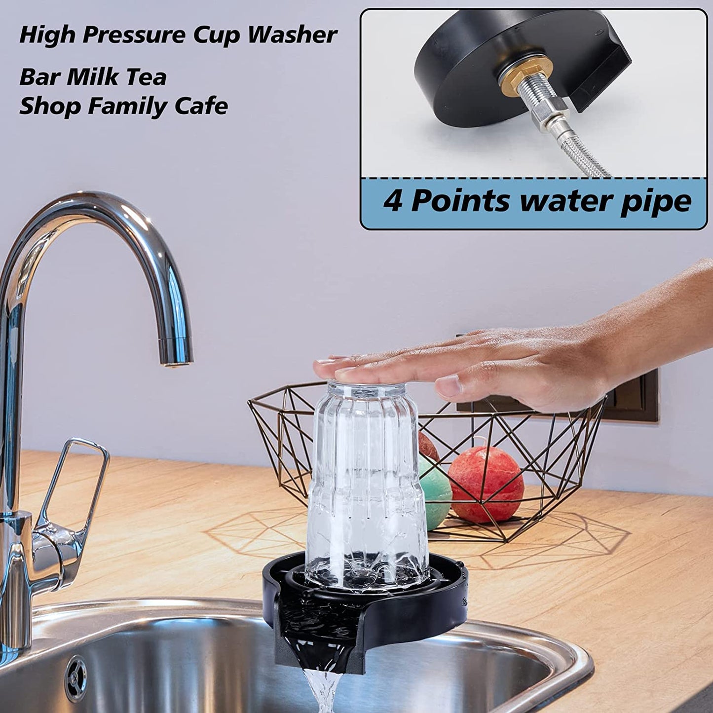 pipicars High Pressure Automatic Glass Cup Washer Bar Cup Cleaner