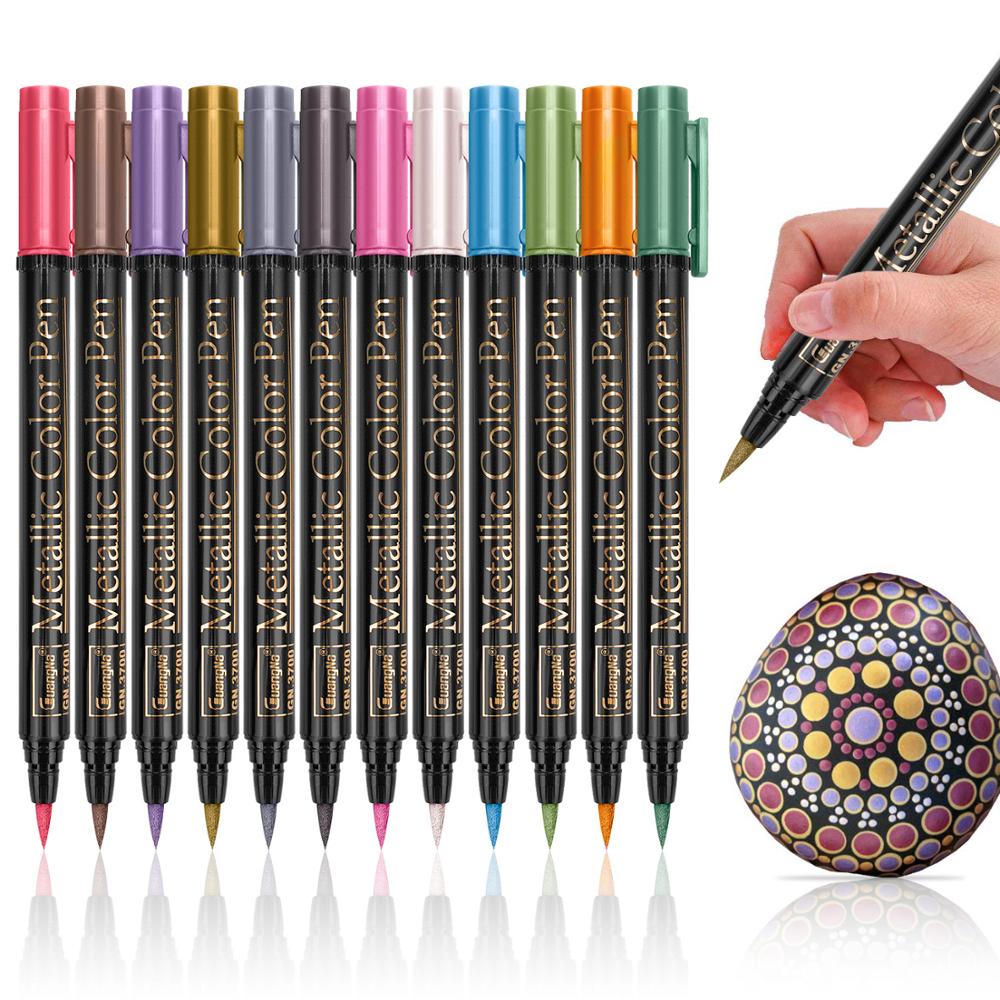 pipicars Metallic Marker Pen Set 12 Colors Metallic Brush Pen