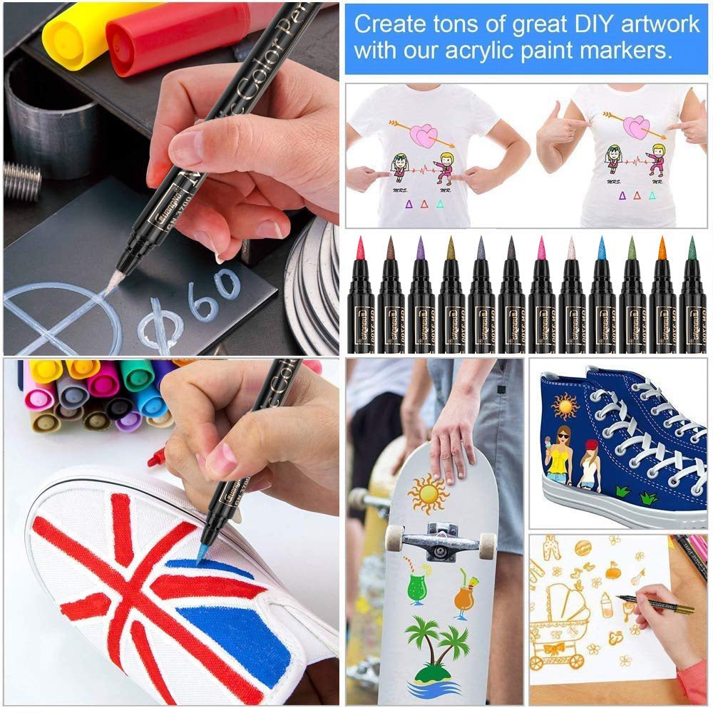 pipicars Metallic Marker Pen Set 12 Colors Metallic Brush Pen